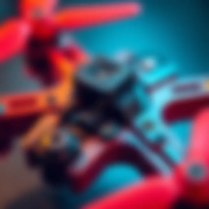 A close-up view of a drone's intricate components, highlighting technology and design