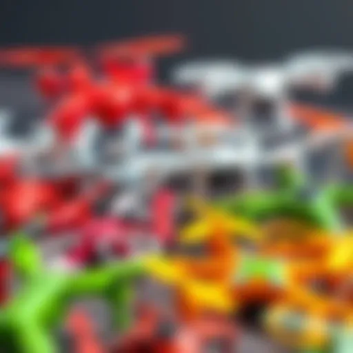 A colorful array of toy drones showcasing various designs and features