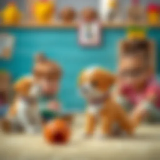 A playful puppy engaging with children in a learning environment
