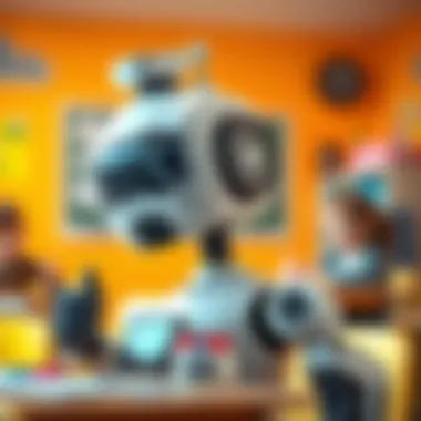 An educational robot in a classroom setting, enhancing learning.