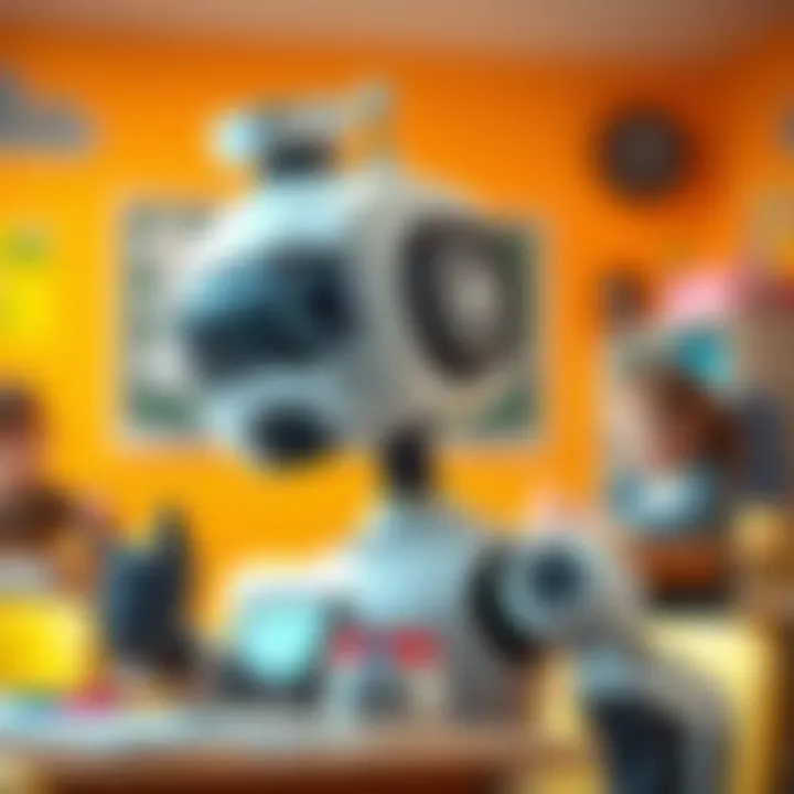 An educational robot in a classroom setting, enhancing learning.