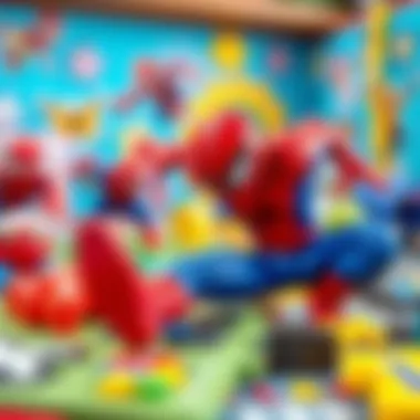 Close-up of educational Spider-Man themed puzzles and games