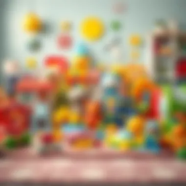 An array of educational toys placed on a children's rug.