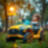 A child enjoying an electric toy car in a park
