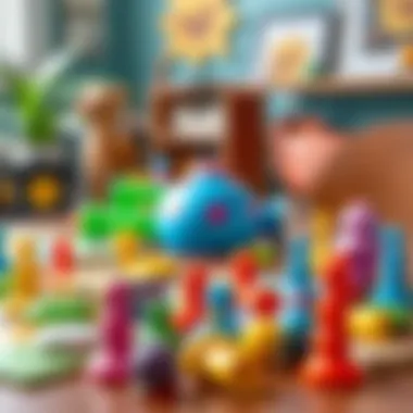 Colorful educational game pieces on a table