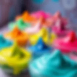 Colorful slime varieties displayed in bowls