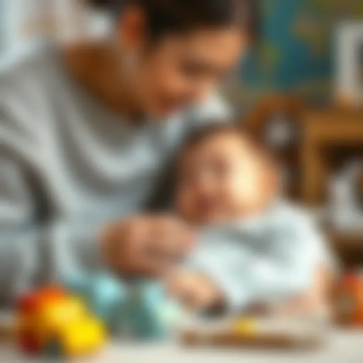 A mother nurturing her baby boy during a bonding session.