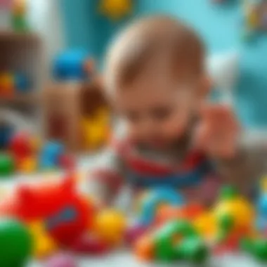 An infant engaged in sensory play with textures and colors.