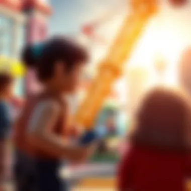 Families and educators utilizing Lego City crane in learning