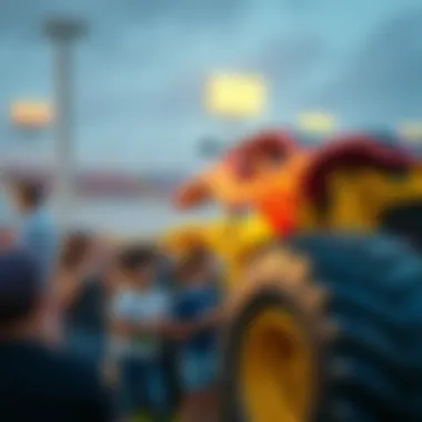 Families enjoying a day out at a monster truck show, emphasizing the entertainment aspect.