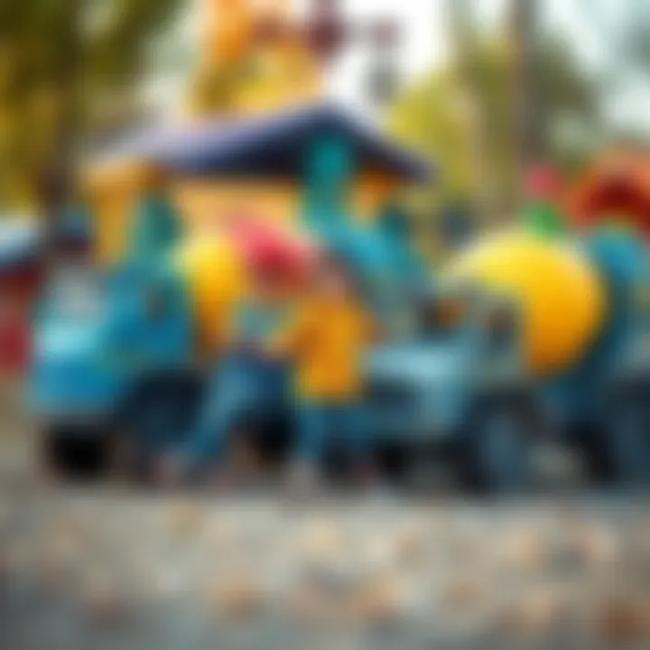 Family Fun with Toy Mixer Trucks A family enjoying a day with toy mixer trucks in a play area.