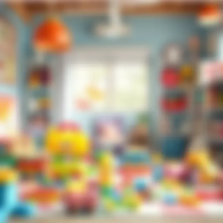 A vibrant selection of educational toys displayed in a bright playroom.
