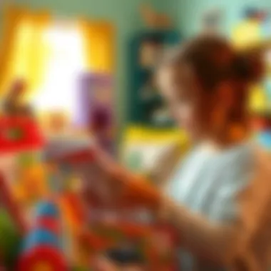 A parent reading labels on toy packaging for safety information.