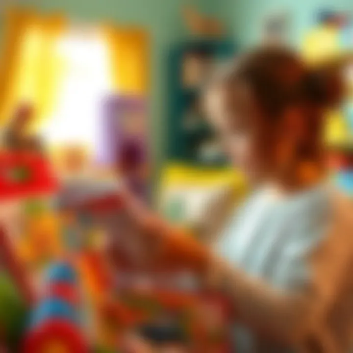 A parent reading labels on toy packaging for safety information.