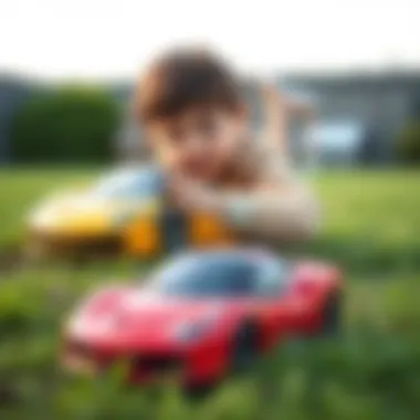 Outdoor Fun with Ferrari Remote-Controlled Cars Child playing with Ferrari remote-controlled car outdoors
