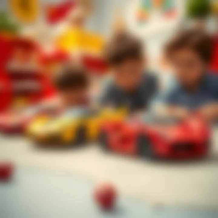 Children playing with Ferrari toy cars, emphasizing their educational role