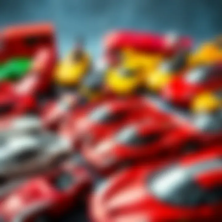 A collection of various Ferrari toy models displayed together