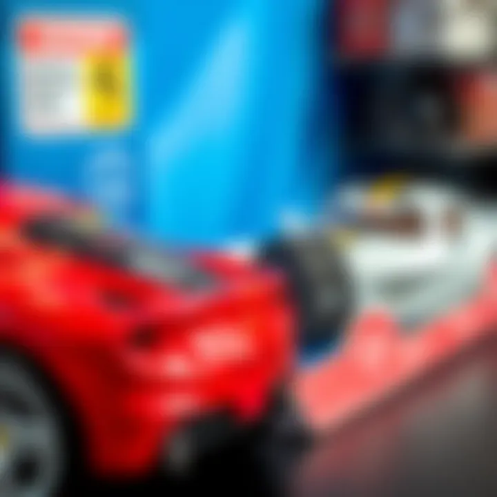 A close-up view of safety standards label on a Ferrari toy car packaging