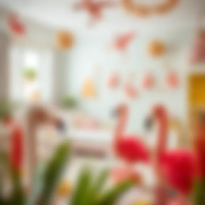 Cozy Room with Flamingo Plush Decorations A cozy children's room decorated with flamingo plush toys