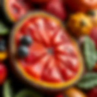 Intricate Details in Fruit Artwork A detailed close-up of a fruit-themed artwork