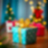 A beautifully wrapped gift box with a colorful ribbon