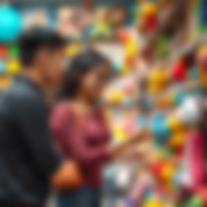 Parents exploring toy options for their children in a Gölcük shop.