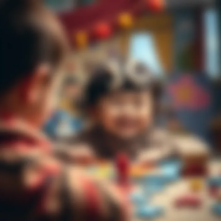 A happy child playing with a puzzle game