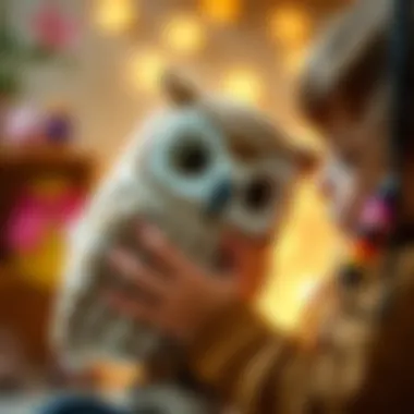 Owls in Childhood Imagination A child playing with a plush owl, exemplifying the role of owls in childhood development.