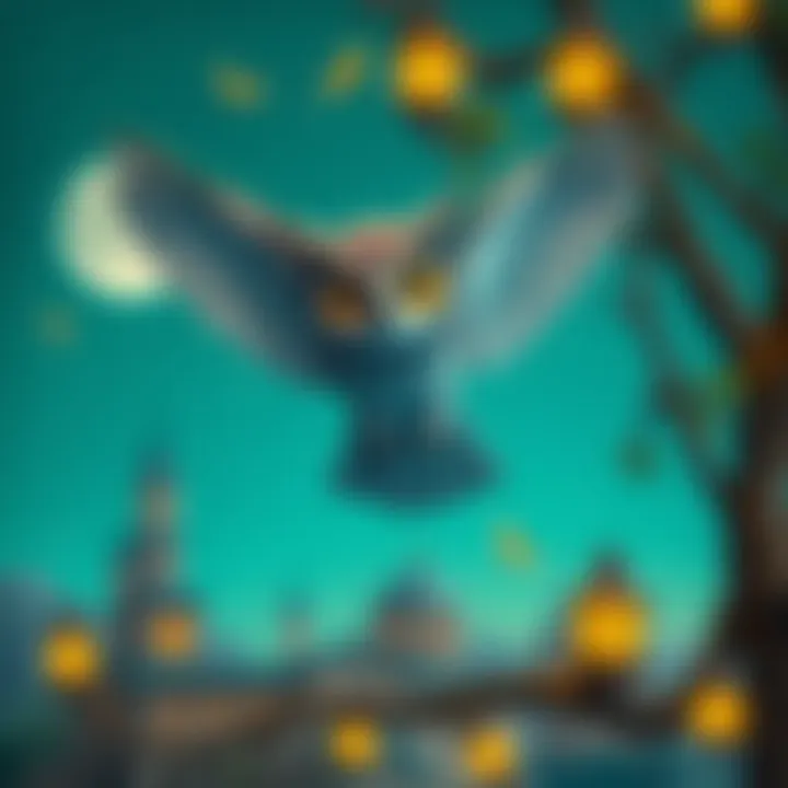 Wisdom and the Night Owl A majestic owl soaring through the night sky, symbolizing wisdom.