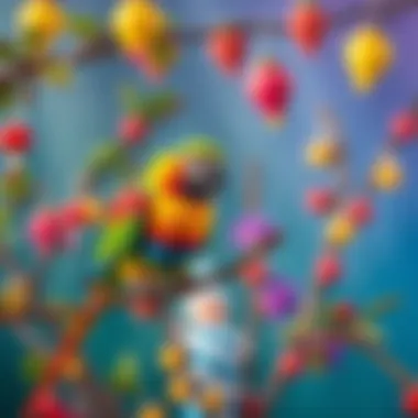 An enchanting scene with a colorful parrot on a branch