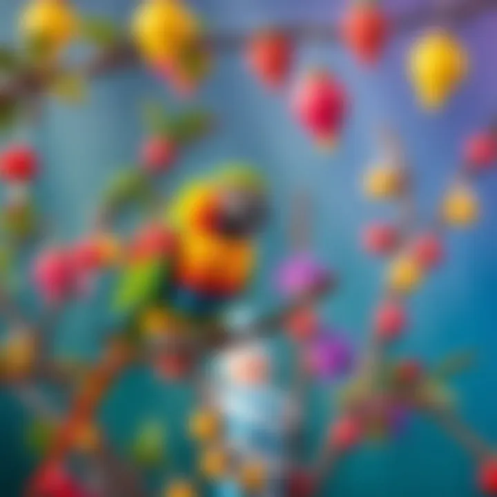 An enchanting scene with a colorful parrot on a branch