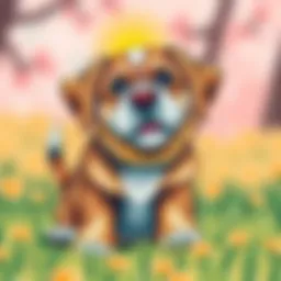 A colorful drawing of a playful puppy