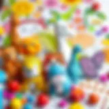 A colorful depiction of various animals ready for coloring