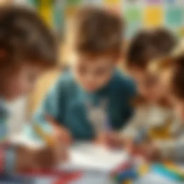 Children engaged in a coloring activity with animal images