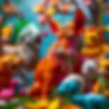 An imaginative scene of wild animals brought to life through vibrant colors