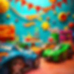 Colorful Hot Wheels themed birthday decorations