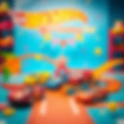 A vibrant Hot Wheels birthday set featuring colorful cars and track.