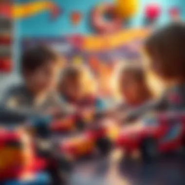 Children enjoying Hot Wheels races at a birthday party