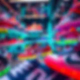 Stylish illuminated sports shoes on display