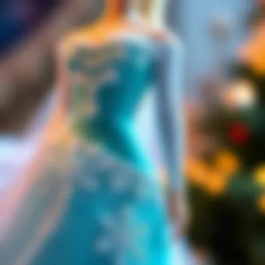 The Elegance of Elsa's Snowflake-Adorned Gown A close-up of Elsa's elegant gown adorned with snowflakes.