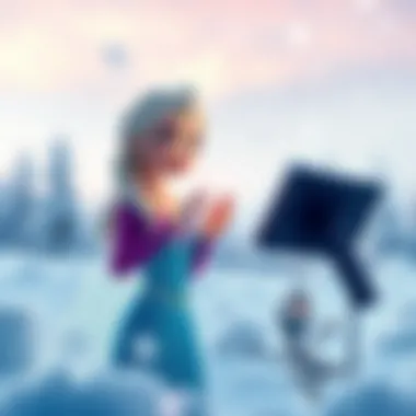 Elsa's Melodic Heartwarming Performance in Snow A heartwarming scene of Elsa singing in the snowy landscape.