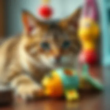 Cat engaging with a fish-shaped toy