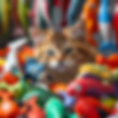 Variety of fish toys for cats displayed together