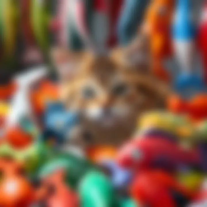 Variety of fish toys for cats displayed together