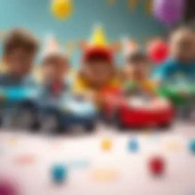 Children playing with toy cars at a birthday party