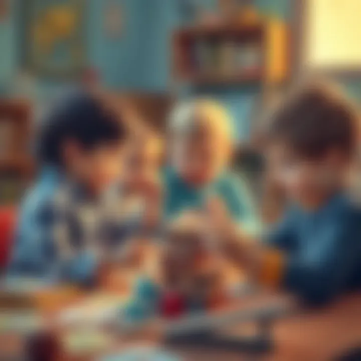 Children engaged in learning through tower cards