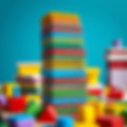 Colorful tower cards stacked creatively