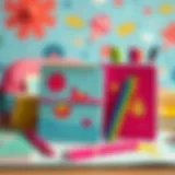 Colorful Kuromi stationery collection featuring notebooks and pens