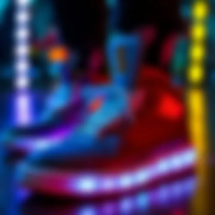 Close-up of vibrant LED accents on athletic footwear