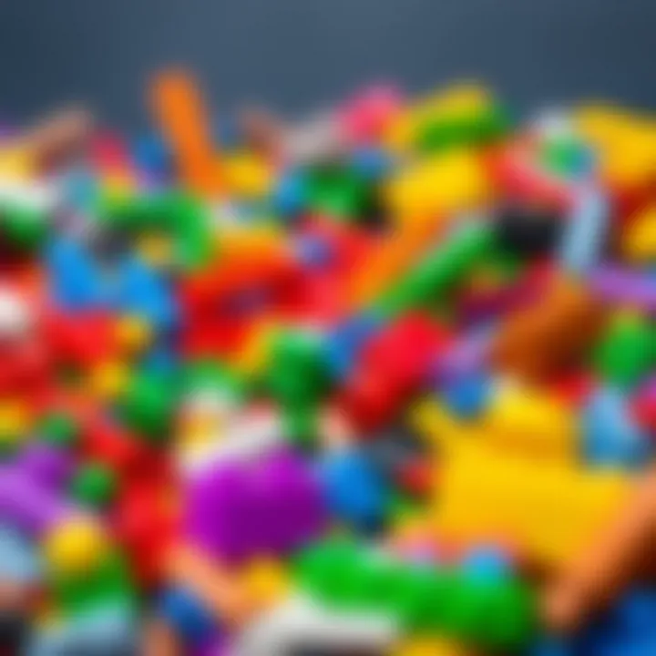 Colorful Lego 42122 components arranged artistically